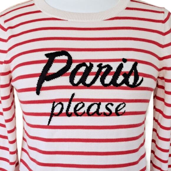 BANANA REPUBLIC Red Striped Paris Please Crewneck Sweater Size Small Fitted - Picture 7 of 8